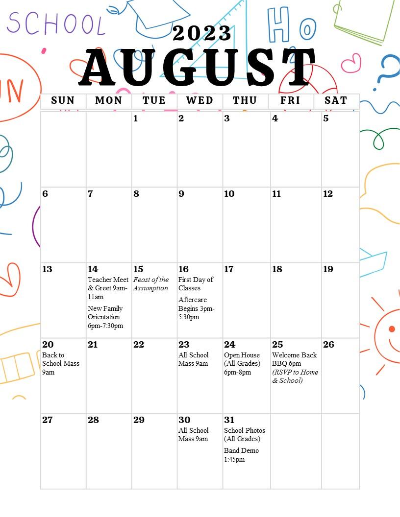 20232024 SCS Calendar St. Coleman Catholic School