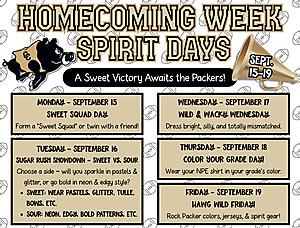 Image of Packer and Homecoming Week Spirit Days
