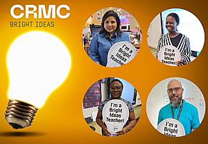 Lightbulb with 4 pictures of teachers - CRMC bright ideas