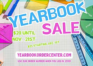 Yearbook Sale graphic - graph paper with math tools
Yearbook Sale
$20 until Nov. 21st
$25 starting Dec. 1st
Order information