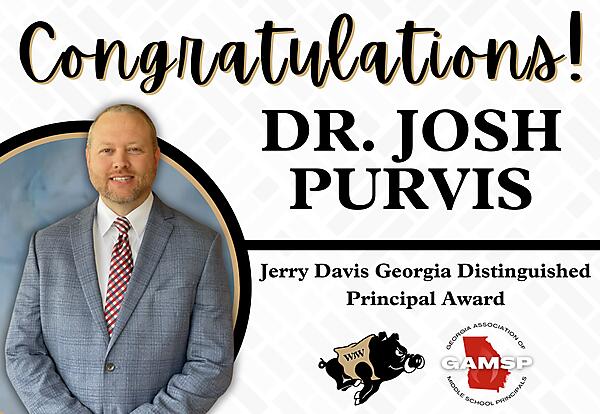 decorative graphic - Congratulations Josh Purvis receiving the Jerry Davis Georgia Distinguished Principal Award. 