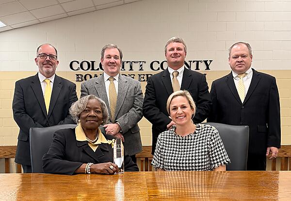 Colquitt County Board of Education Members pictured with Exemplary Board award.