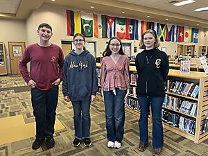 Congratulations to our 2025-2026 Young Georgia Author Winners (from left to right), Jonathan Conner (9th), Claudia Tyson (10th), Casey Lynn Spillers (11th), and Lizabeth Norman (12th)!