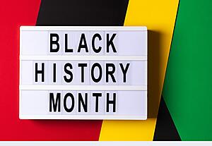 words Black History Month on red, black, yellow, and green background