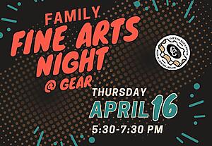 Join us on Thursday, April 16, 2026 from 5:30-7:30p.m. Experience pottery, glass blowing, oil pastel drawing, and printmaking. Enter through the cafeteria and rotate through all four art stations or drop-in when you can and enjoy one or two. 
Note: Must pre-register for pottery. 
