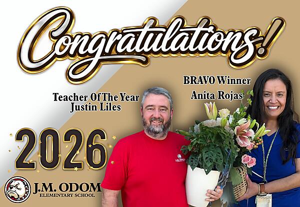 Congratulations Teacher of the Year Justin Liles and Bravo Winner Anita Rojas decorative