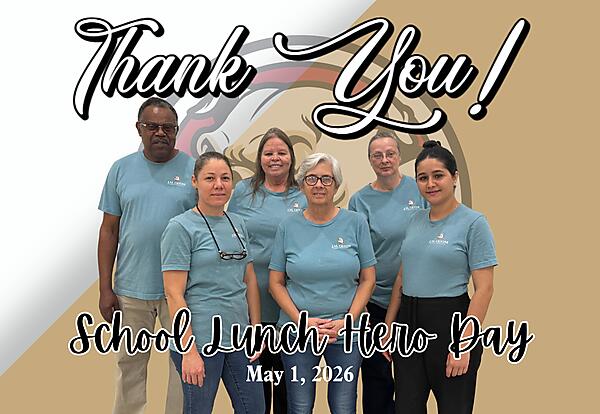 Decorative image of cafeteria staff showing appreciation for them on  School Lunch Hero Day!