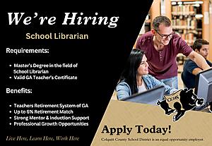 We're hiring a School Librarian/Media Specialist - Apply today! 