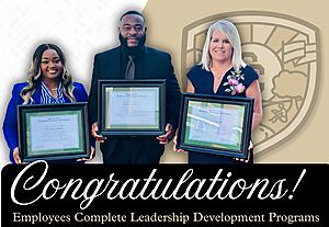 Dr. Gistacy Brown, Brian Knighton, and Jennifer Turnbull at their graduation ceremony for the  Georgia School Superintendent Association District Office Professional Development Program.
