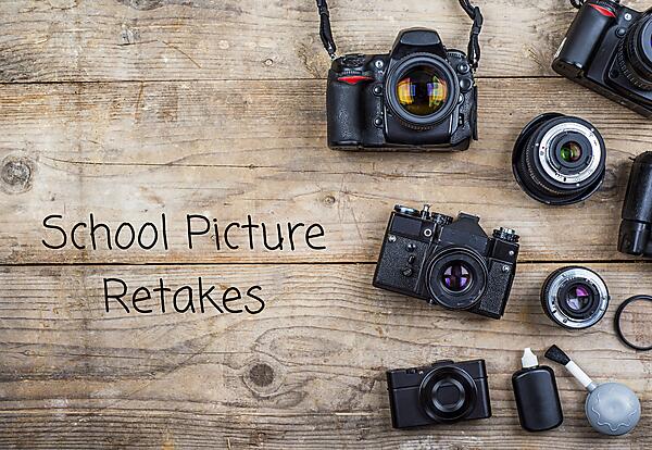 images of cameras and text "school picture retakes"