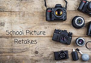 images of cameras and text "school picture retakes"