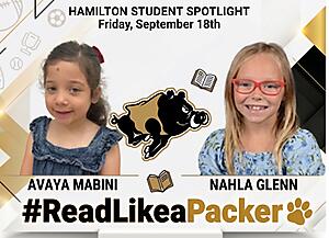 Flyer with a photo of two students and the words Hamilton Students Spotlight, Friday, September 18th