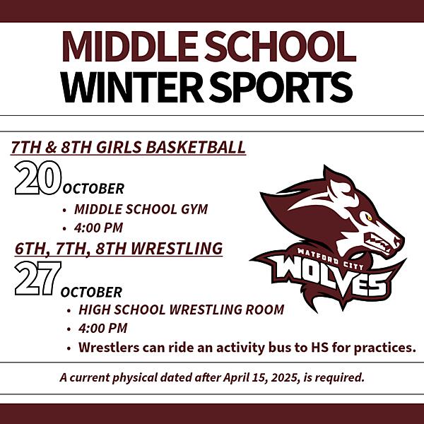 Middle School Winter Sports Start Dates