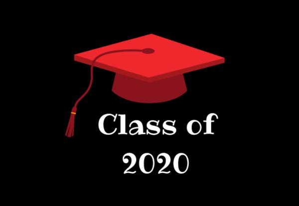 Class of 2020 and red graduation cap on black background