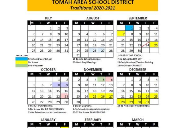 School Calendars Approved for 2020-21 School Year | Tomah Area School