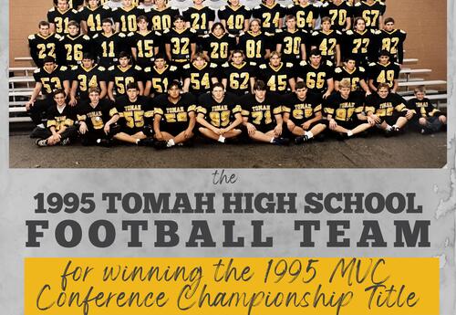 1995 THS Football Team recognition flyer for Aug 29 at 7:00 pm before the high school football game