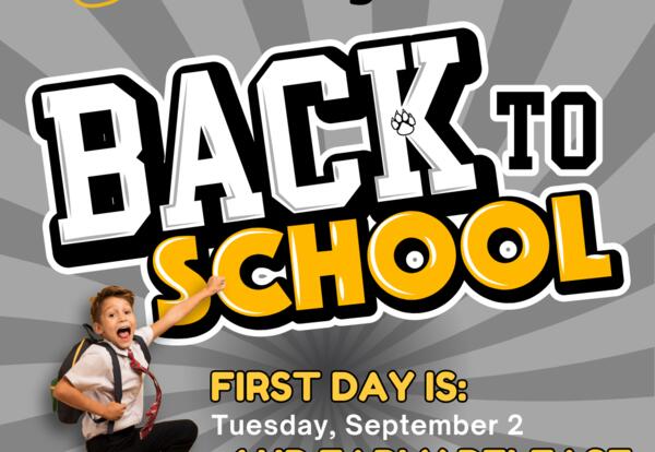 Back to school with boy jumping with excitement