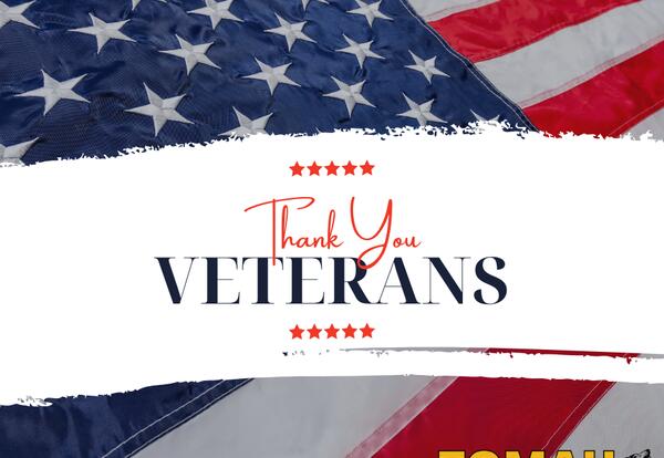 Image of the flag with words that say Thank you Veterans