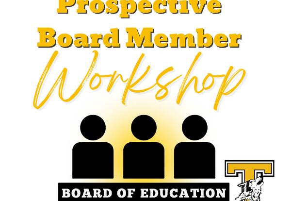 Prospective Board Member Workshop with three person icons and a Capital yellow T with wolf head across it