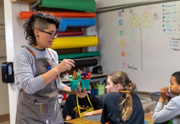 Ms. McGraw goes over instructions with her art class at Park Elementary