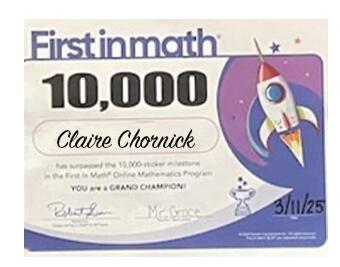 First In Math Superstar! (Claire Chornick) | Park Elementary School