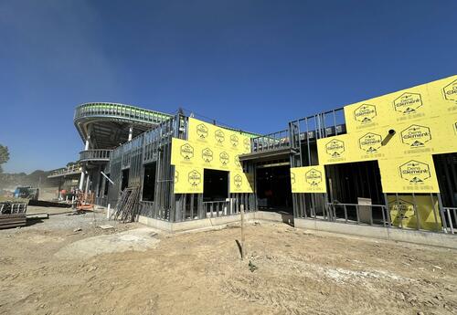 The exterior of the building under construction