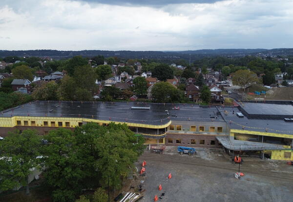 A drone view of the Steel Valley Elementary construction site
