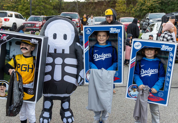 Students dressed in Halloween costumes