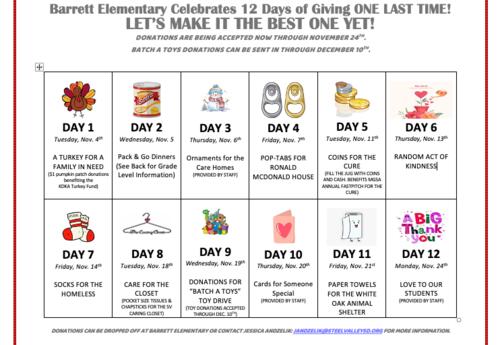 12 Days of Giving calendar