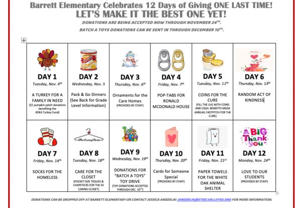 12 Days of Giving calendar