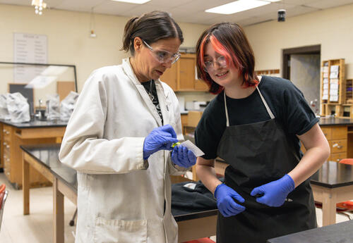 Ms. Podnar works with a student