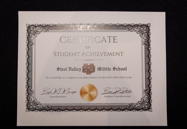SVMS Award Certificate