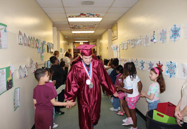 Students walk through one of the elementary schools