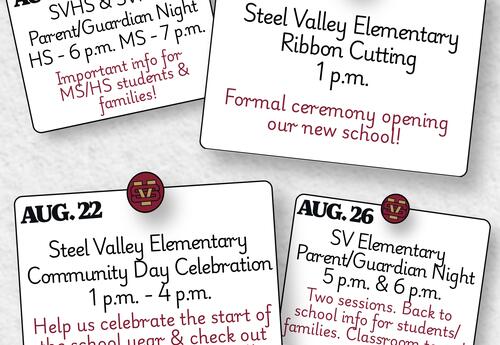 A calendar mock-up with dates highlighted for upcoming events