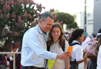 Dr. Tim Uhl and daughter, Lucille '27, on the first day of school