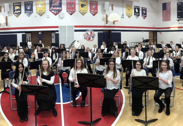 band students in gymnasium