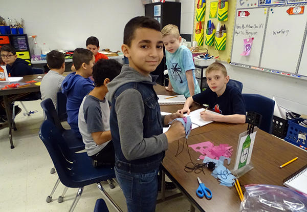 students in art class