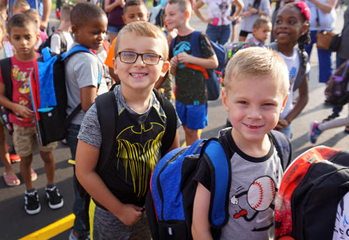 students lined up on first day of school