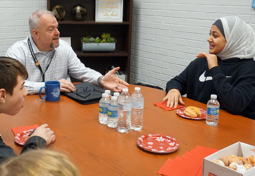 superintendent and students