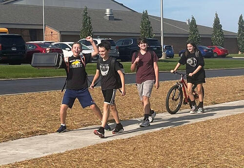 PV students using new sidewalk