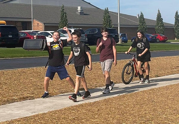 PV students using new sidewalk