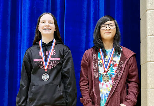PV Eighth grade students pose proudly with 1st and 2nd place medals at SWIC Mathlete Competition