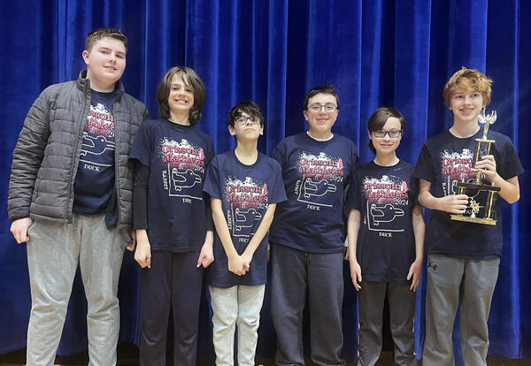 Grissom sixth/seventh-grade Mathletes team proudly pose with third place trophy at SWIC Mathlete Competition