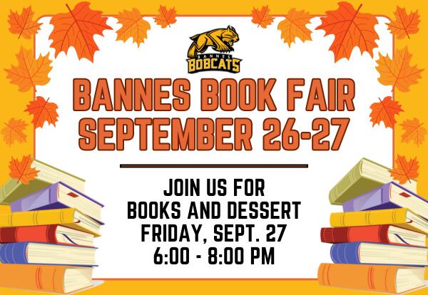 Bannes Book Fair September 26-27 - Books and Dessert Friday, September 27