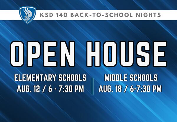 Elementary Open House August 12 and Middle School Open House August 18