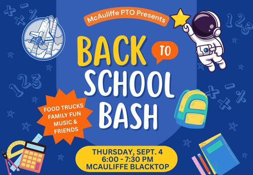 McAuliffe PTO Back-to-School Bash September 4 from 6-7:30pm