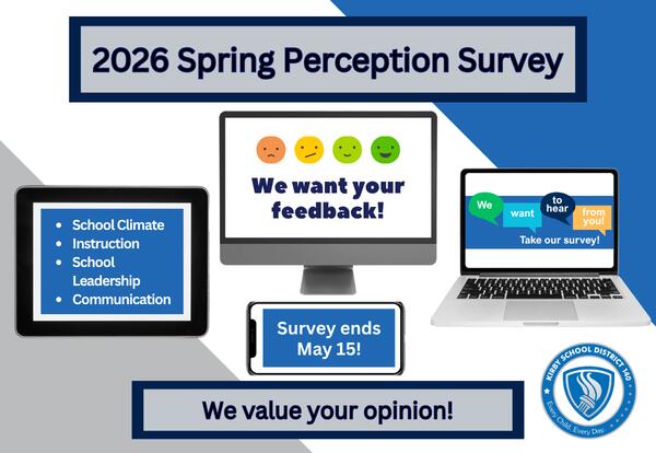 2026 Spring Perception Survey Ends May 15 with computer monitor, phone and tablet on blue, white and gray background
