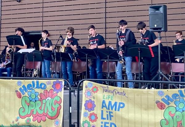 D140 Jazz Bands perform on stage at Tinley Park's Harmony Square