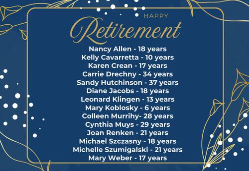 Happy Retirement with names of 2025-26 retirees