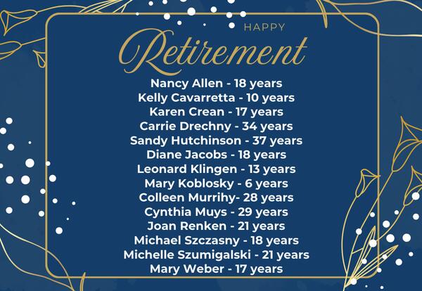 Happy Retirement with names of 2025-26 retirees